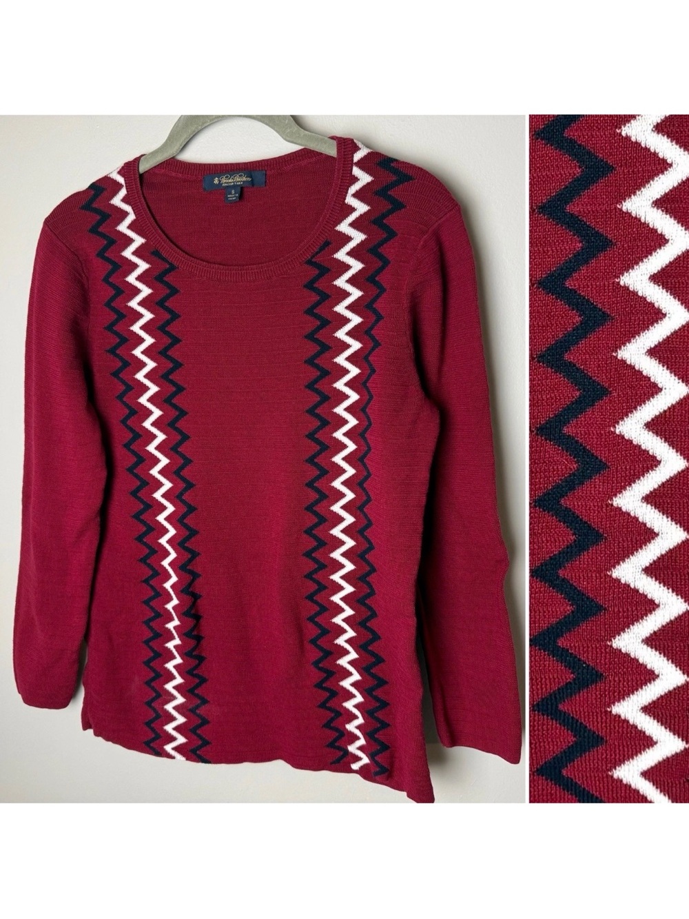 Brooks Brothers Italian Yarn Sweater Size Small Maroon Red Navy White Cotton